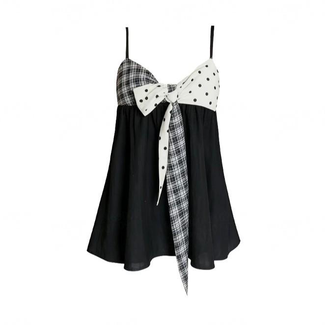 Korean ins storm dot plaid contrasting color straps A-shaped pendulum suspenders women's summer new age-reducing fashion sleeveless top
