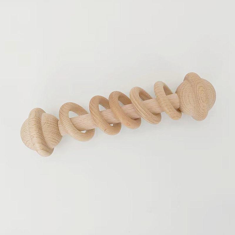 Beech Handbell Infants Baby Toy Solid Wood Unpainted Wooden Ring Soothing Funny Exercise
