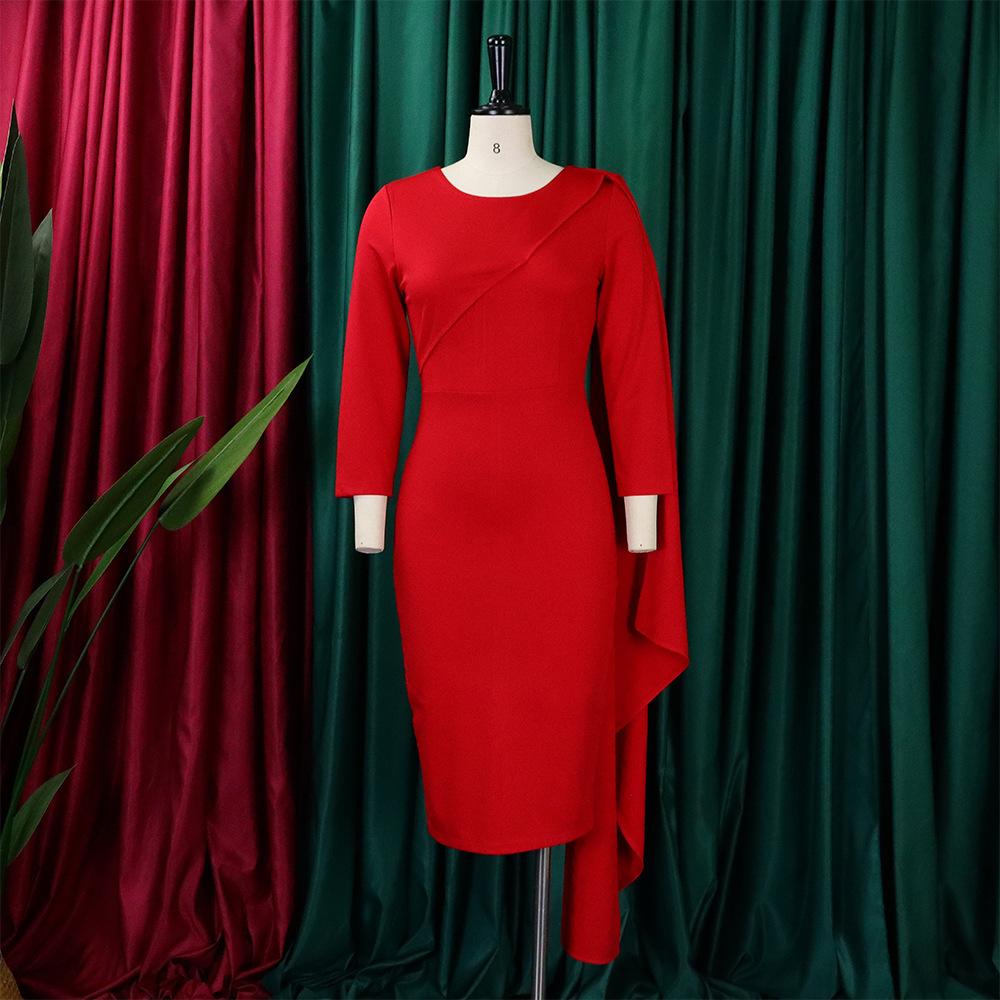 Large Size Women Summer Fashion Long Sleeves Short Dress Ladies Elegant One Piece Solid Sheath Dress