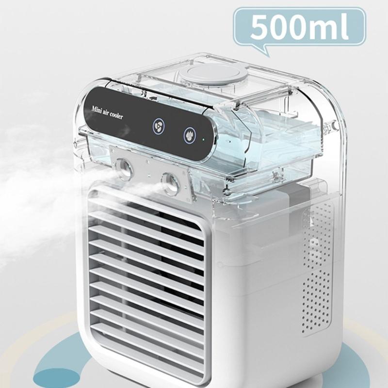 Portable Desktop Coolers Fan 9 Blade Turbos Fan Two Ice Mists Sprayings Rapid Temperature Drop 2 Wind Modes USB Powereds