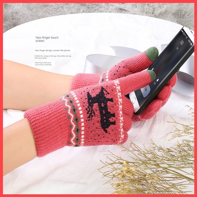 Winter Cycling Cold-Proof Warm Plush Gloves for Female Students, Touchscreen Deer-Pattern Gloves for Driving In Winter, Fingerless