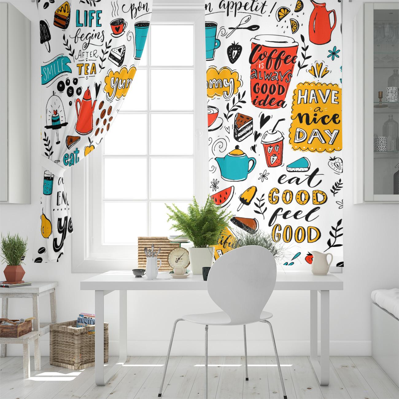 Кафе каракули чайник чашка еда оконные шторы Спальня Кухня Декор занавес панель оконные — фото 4