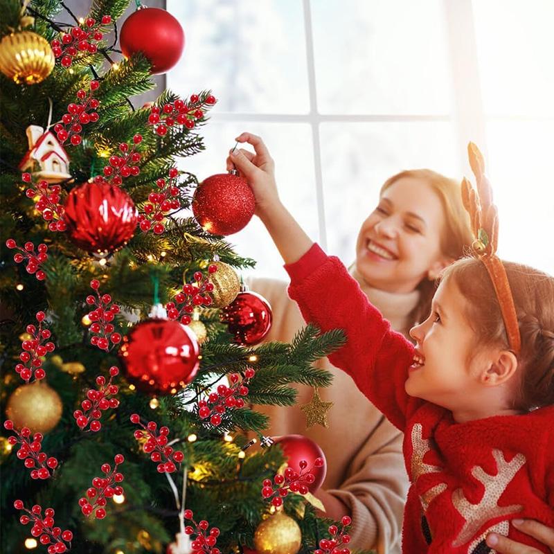 10/20/30Pcs Christmas Artificial Berries Stem Red Holly Berry Stamen Fake Flower for New Year Home Decoration DIY Wreath Gifts