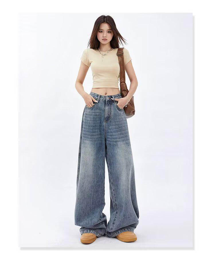 

Женские джинсы с высокой талией и широкими штанинами: 2025 Осень Длина в пол Драпированный крой L: Height 155-165CM (109-120kg)