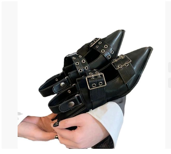 2025 Women's High Heels Women's Punk Pointed Thick Heels Shallow Buckle Sandals Women's Fashionable Retro Suspender Party Shoes