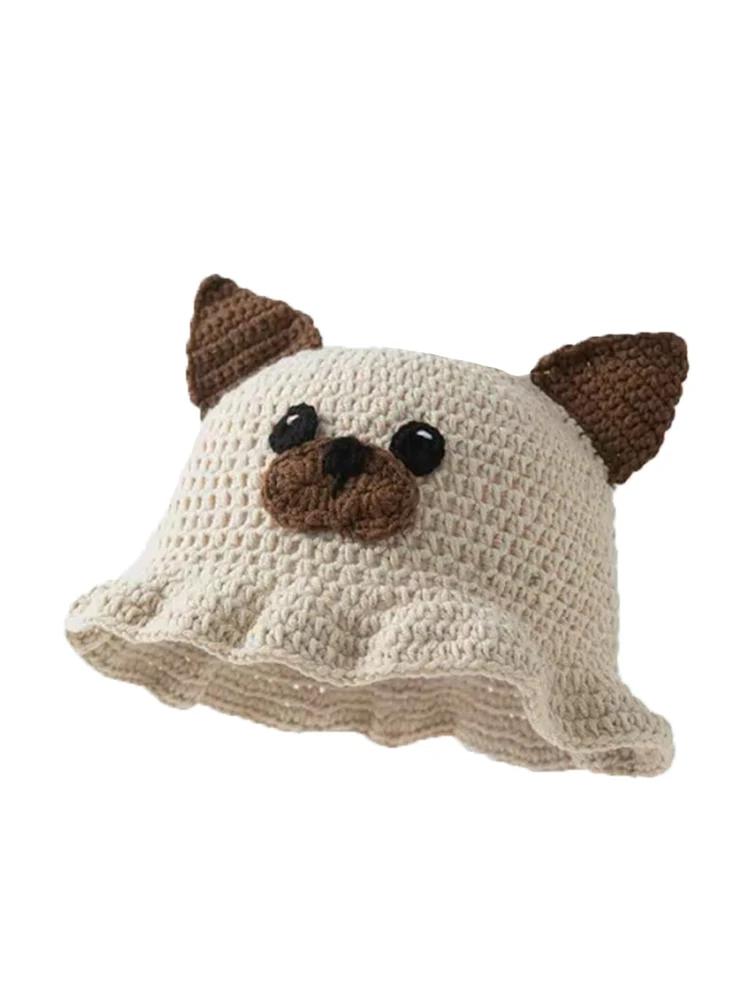 Neutrální ručně háčkovaná pletená čepice s roztomilýma ušima v hip rybářském stylu na párty s volánky hip-hop cosplay