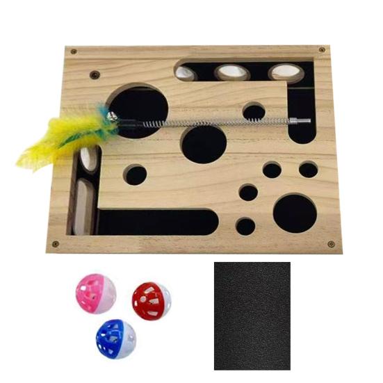 Cat Nail File Box, Wooden Cat Enrichment Box Puzzle Toy, Interactive Cat Scratcher, Nail File Toy Includes Sandpaper for Indoor