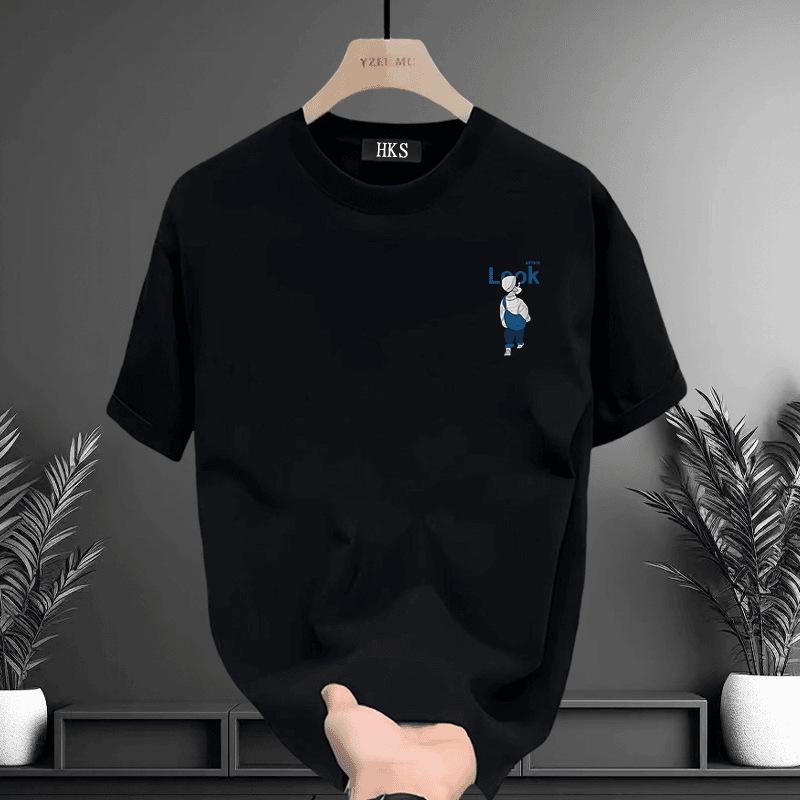 Pure Cotton American Short-Sleeved T-Shirt Men'S Hong Kong Fashion Brand Letter Printing Loose Large Size Hip-Hop Half Sleeve