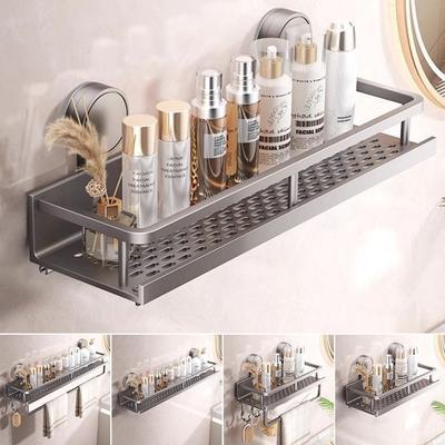 Suction Cup Bathroom Shelf Aluminum Shower Organizer Shelf Multifunctional Toilet Storage Rack