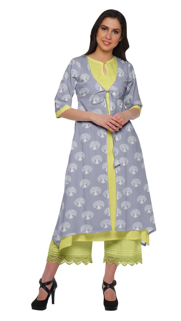 Moomaya Indian Palazzo Kurta Jacket Set For Women Partywear Chanderi Ethnic