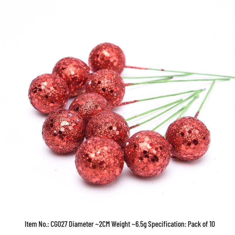 Glitter Foam Red Berry Decorations for Christmas Tree DIY and Photo Props