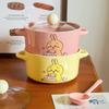 High-value Cute Tableware Ceramic Instant Noodle Bowl with Lid Children's Rice Bowl Student Dormitory Instant Noodle Bowl Binaural Soup Bowl