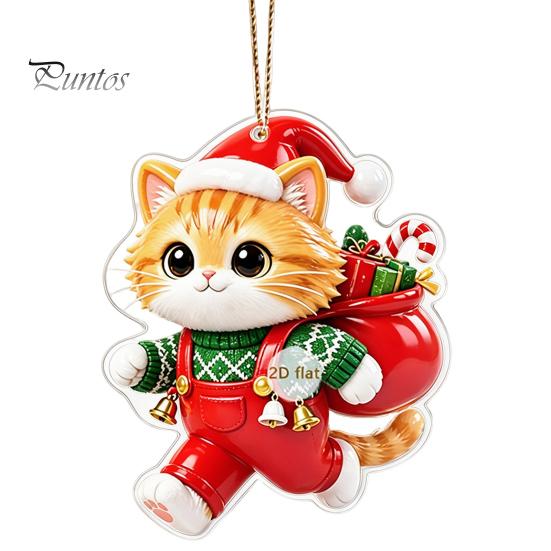 Christmas Stocking Tags Cat Pendant with Hanging Rope, 2D Flat Acrylic Ornament for Xmas Tree Cute Kitty Decor Decoration, Holiday Decor, Party