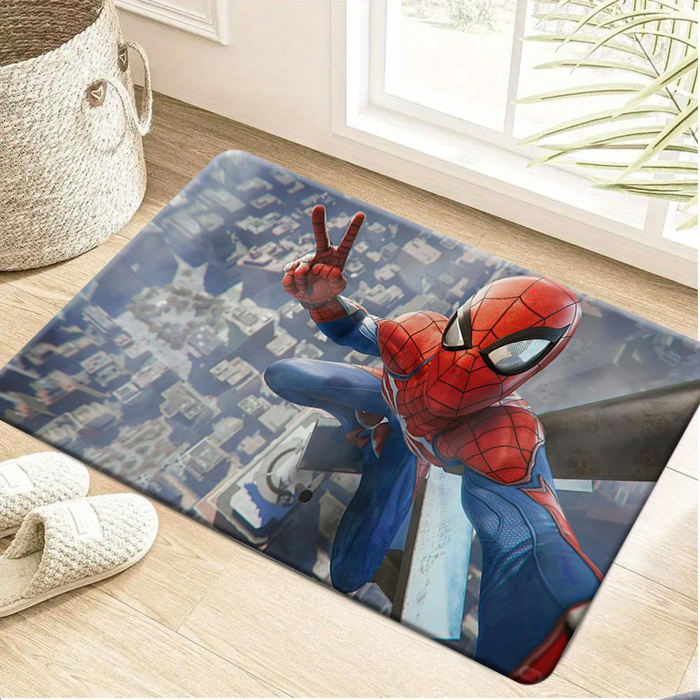 Marvel 1pc Cartoon Print Doormat, Spider-Man Red Suit Abstract Brushstroke Background Decorative Pattern, Easy to Clean, Suita