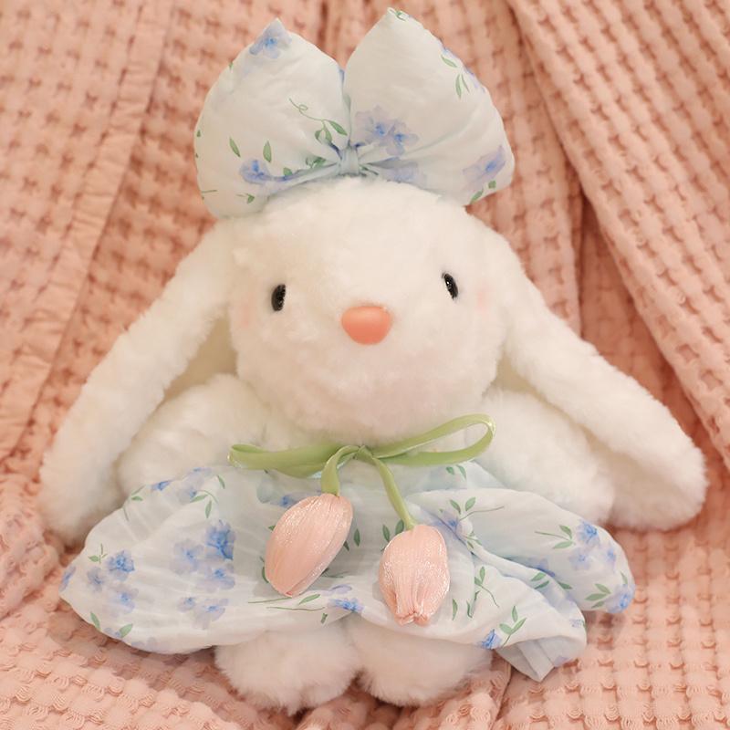 Kawaii Rabbit Plush Toy Stuffed Long Ear Bunny Wearing A Dresses Doll Sleeping Companion Plush Doll Children's Easter Gift