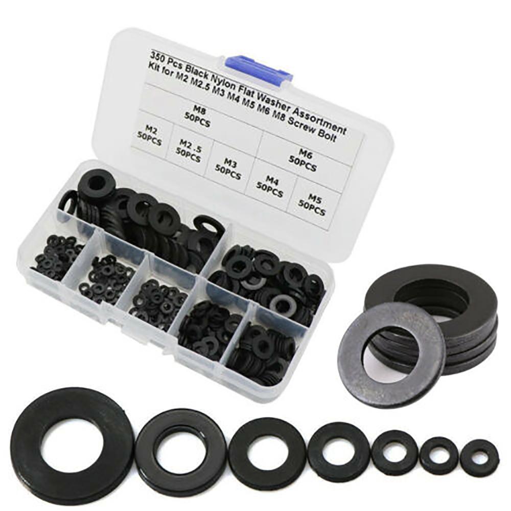 Buy 350pcs 7 Sizes Black Nylon Flat Washer Assortment Kit Set M2/M2.5