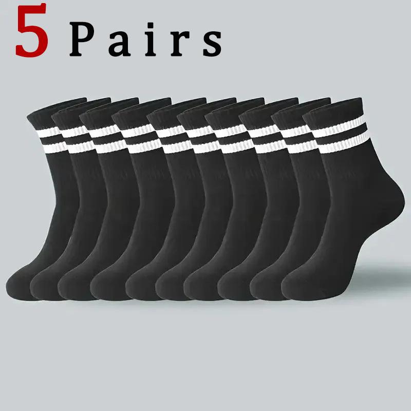 5 Pairs Neutral Striped Round Neck Socks Spring Summer Sweat Absorbing Breathable Solid Color Couple Sports Leisure Sock