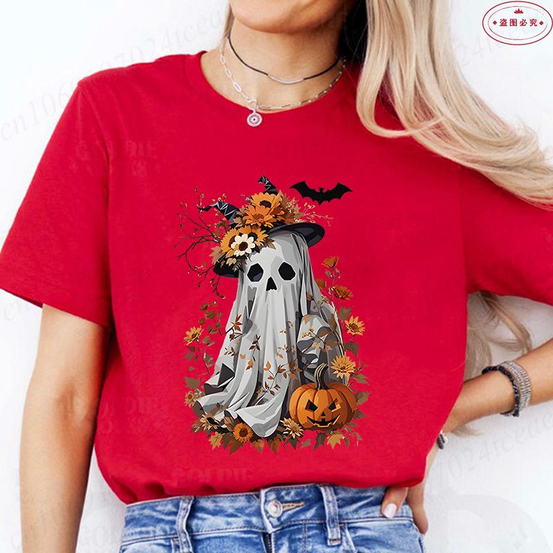 Halloween Boo with Pumpkin Print Womens TShirts Crew Neck TShirt Short Sleeve Casual Top for Spooky Season Womens Clothing