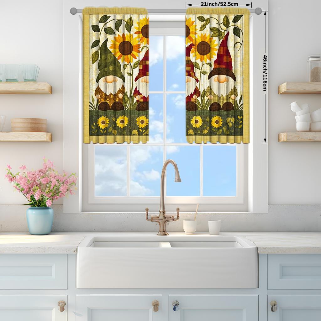 2 Stück Cartoon Zwerg Illustration Bedruckter Vorhang für Weihnachts-Heimdeko-Stangentasche Fensterbehandlung für Schlafzimmer, Büro, Küche