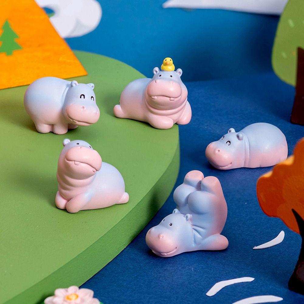 Cartoon Style Resin Hippo Statue Miniature Figure Hippopotamus Figurines  Office Desk