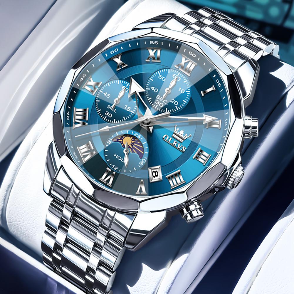 OLEVS Men's Watch Date Week Fashion Watch Men Original Waterproof Non-mechanical Luminous Chronograph Calendar Quartz Wristwatch