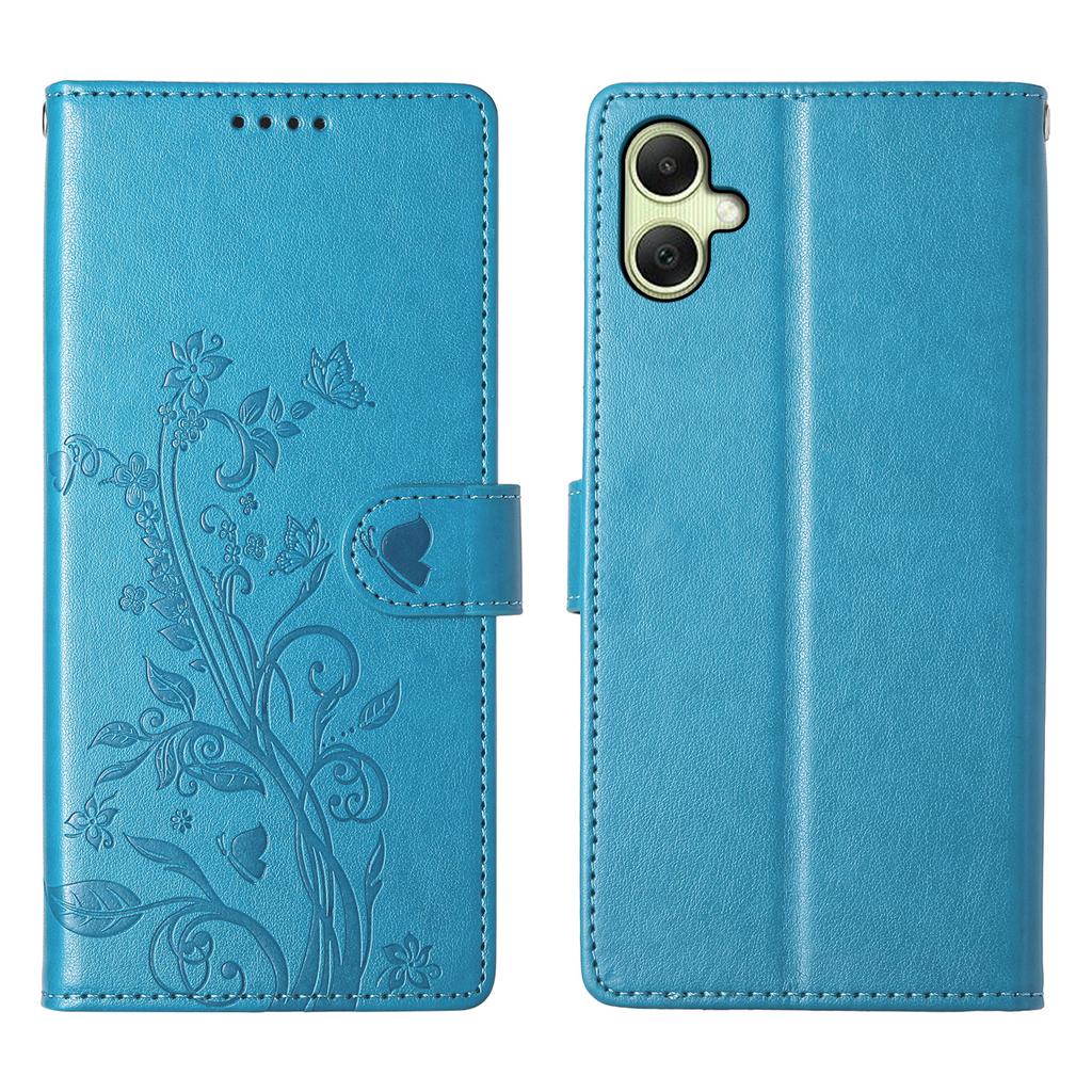 For Samsung Galaxy A07 4G Wallet Case Butterfly Floral Imprint PU Leather Phone Cover with Wrist Strap