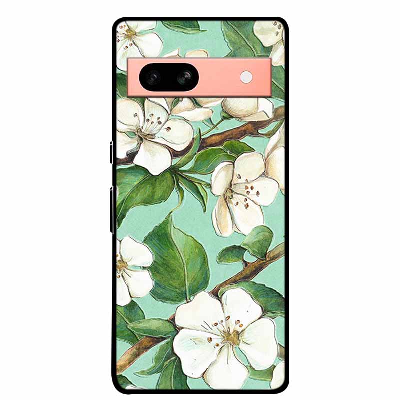 3D Flowers Case For Google Pixel 7a 5G Case Emboss Relief Floral Black Silicone Soft Back Covers For Google Pixel 7a Case Fundas