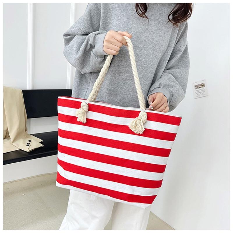 New Striped Large Capacity Shopping Bag Compilation Tote Bag