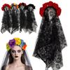 1PC Halloween Simulation Flower Cosplay Prop For Women Girls Headwear Costume Cosplay Rose Headband Lace with Black Veil
