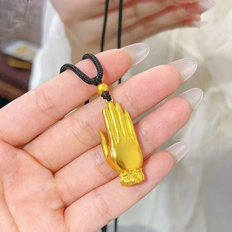 

Golden Tathagata Divine Palm Ethnic Pendant with Black Rope - Versatile High-End Chinese Style