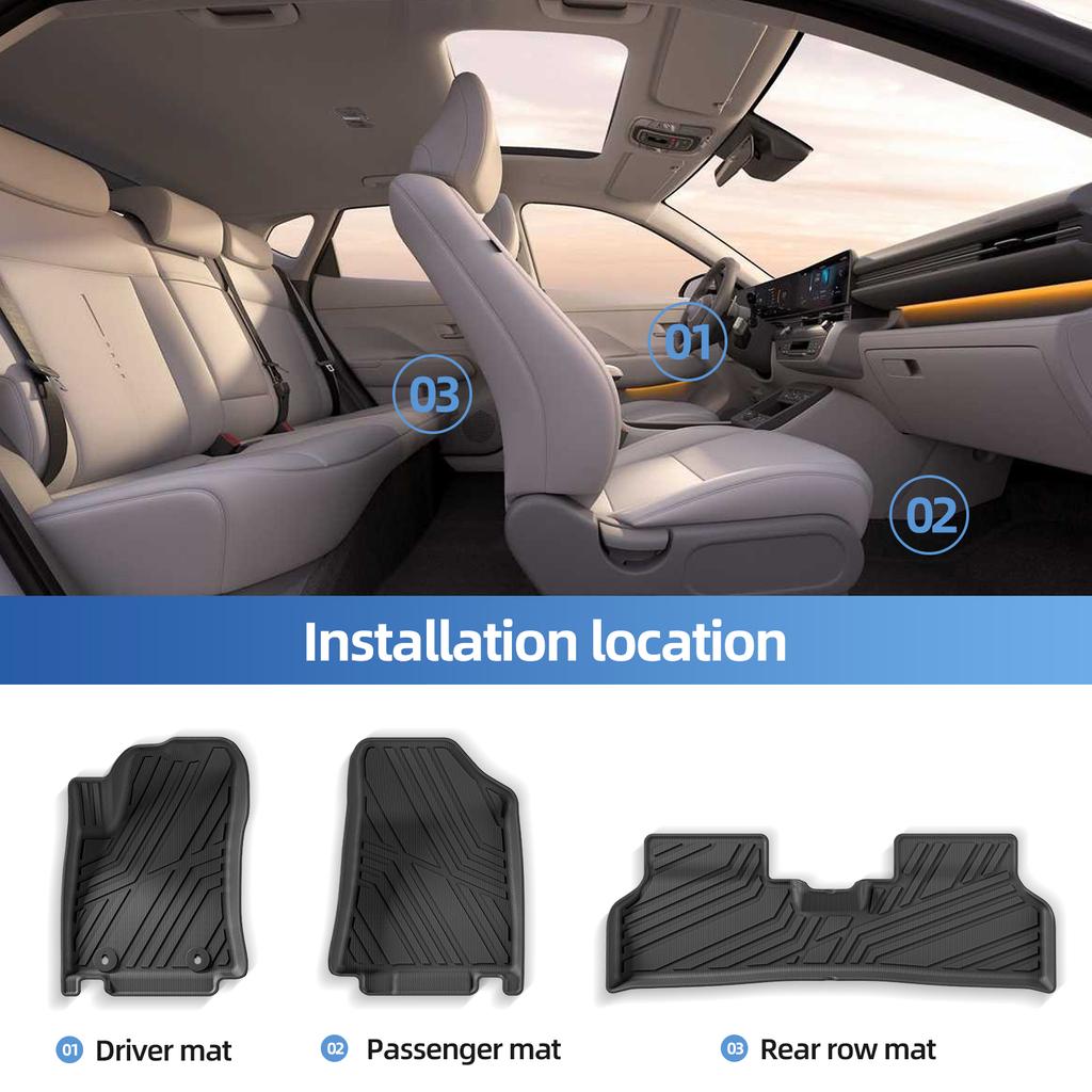 for Hyundai Kona Electric 2025 2025 TPE 3D Car Floor Mats Cargo Liner Trunk Pad All Weather Black Carpet Left Rudder