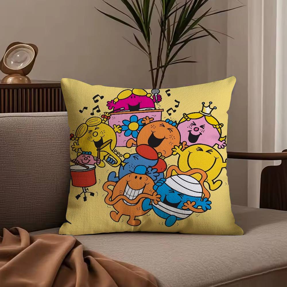 Mr. Men and L-Little Miss Pillow Case Anti-dustmite Pillowcase Invisible zipper silky short plush Sofa cushion cover