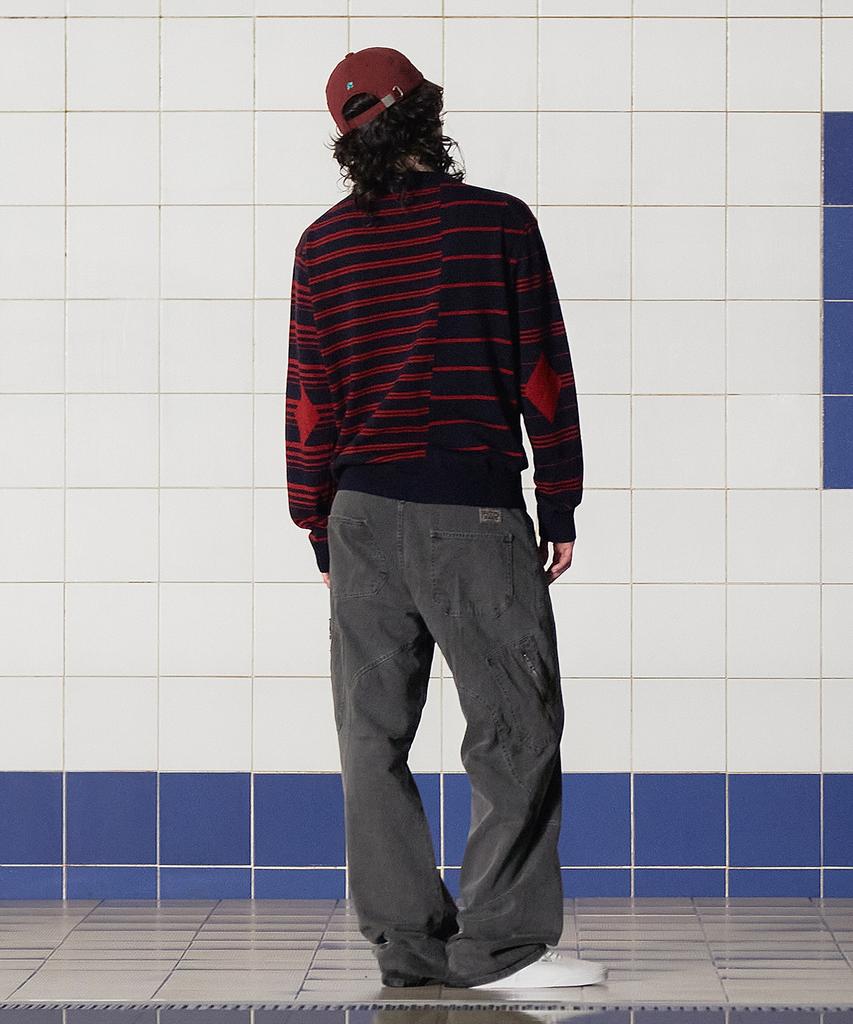 UNALLOYED Argyle Elbow Stripe Knit / Navy