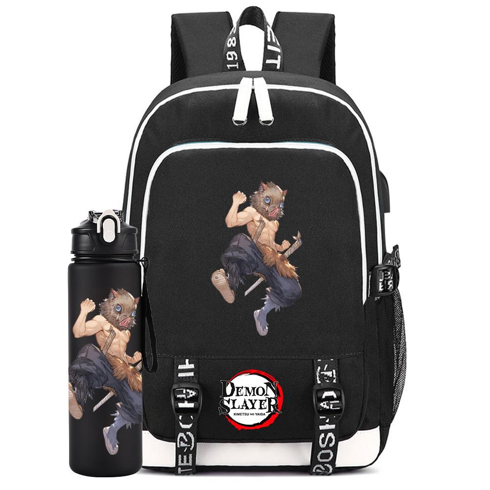 2Pcs/set Anime Demon Slayer Printed Backpack Large Capacity Waterproof Bookbag With 750ml Water Bottler Laptop Student Boy Girl Bookbag Gift