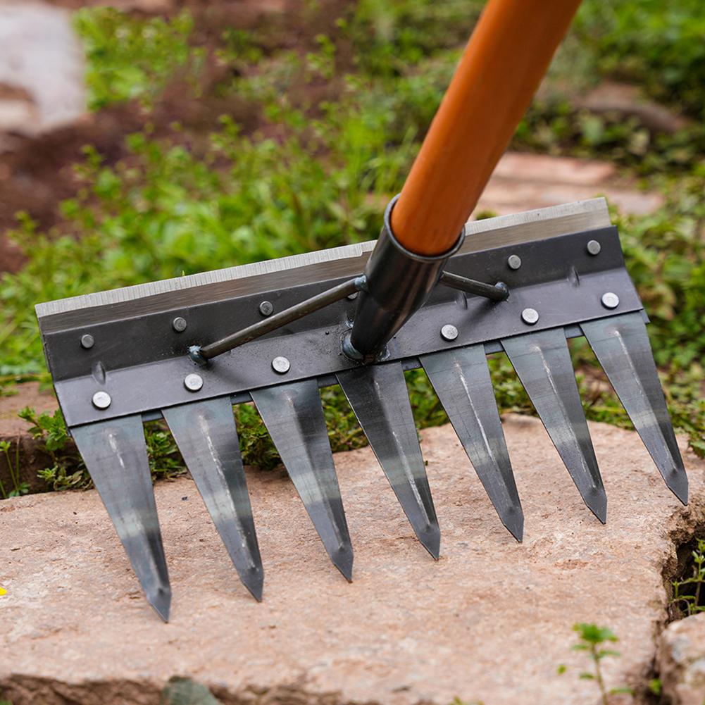 2/3/4/5/7 Teeth Heavy-Duty Steel Garden Hand Weeding Complete Detachable Agricultural Rake Tool N2O6