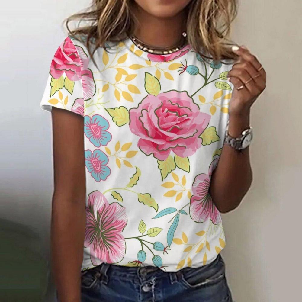 

Повсякденна жіноча футболка Літня футболка з круглим вирізом для жінок Модна повсякденна футболка з короткими рукавами Жіночий одяг з 3d принтом 6XL