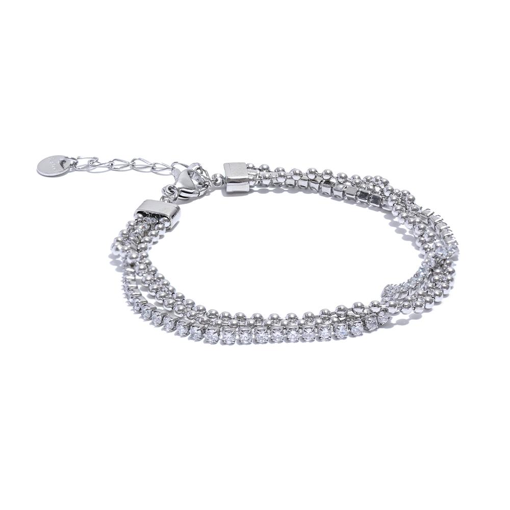 

Yhpup Trendy Stainless Steel Cubic Zirconia Chain Layered Bracelet Bangle for Women High Quality Fashion Jewelry Bijoux Gift