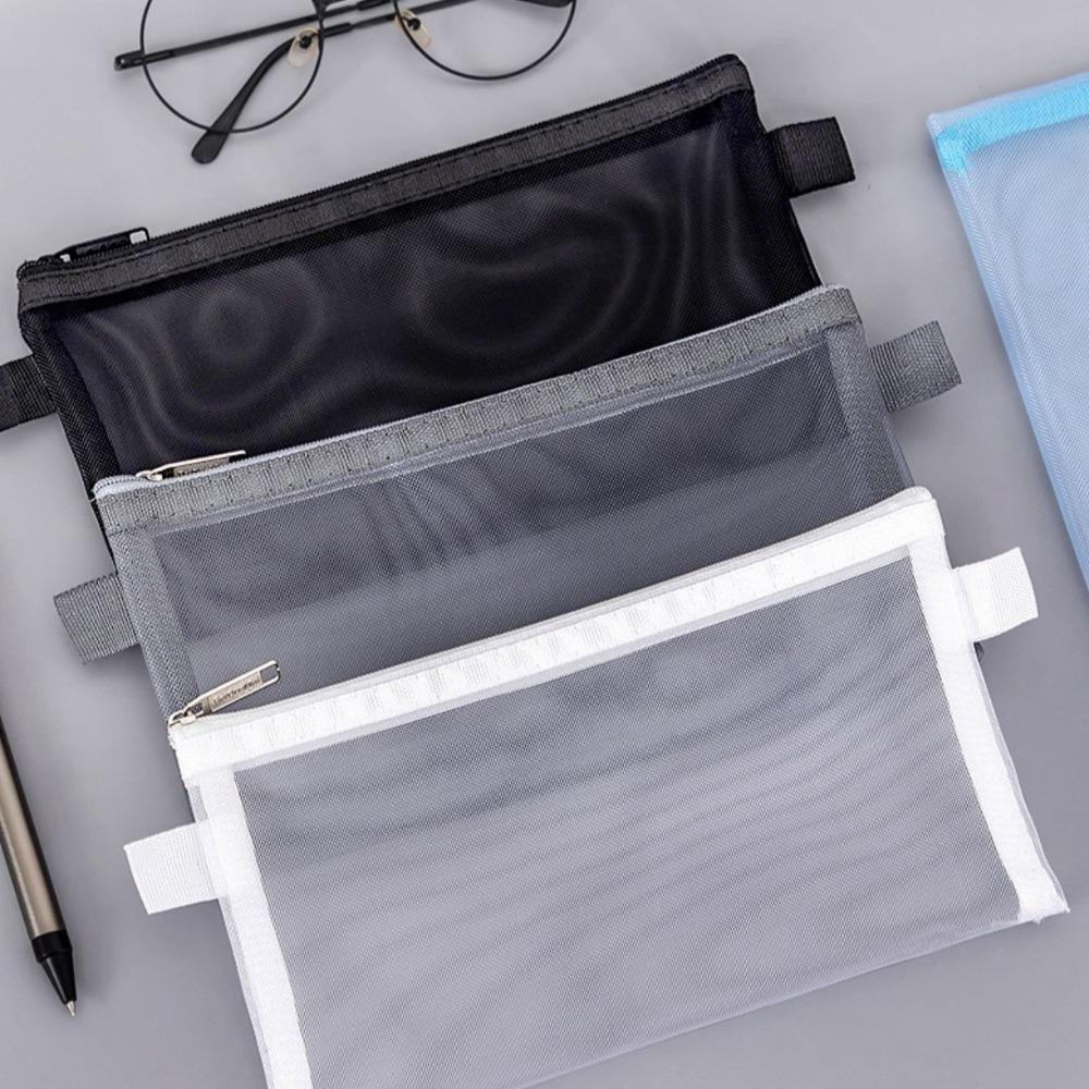 Large-Capacity Mesh Pencil Bag Nylon Stationery Pouch New Transparent Stationery Bag Kids