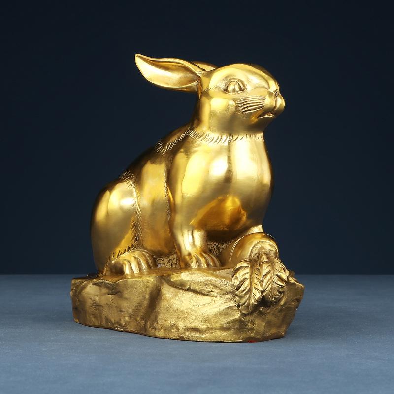 Brass Zodiac Rabbit Ornament Craft Business Office Living Room Home Decoration Display Opening Gift