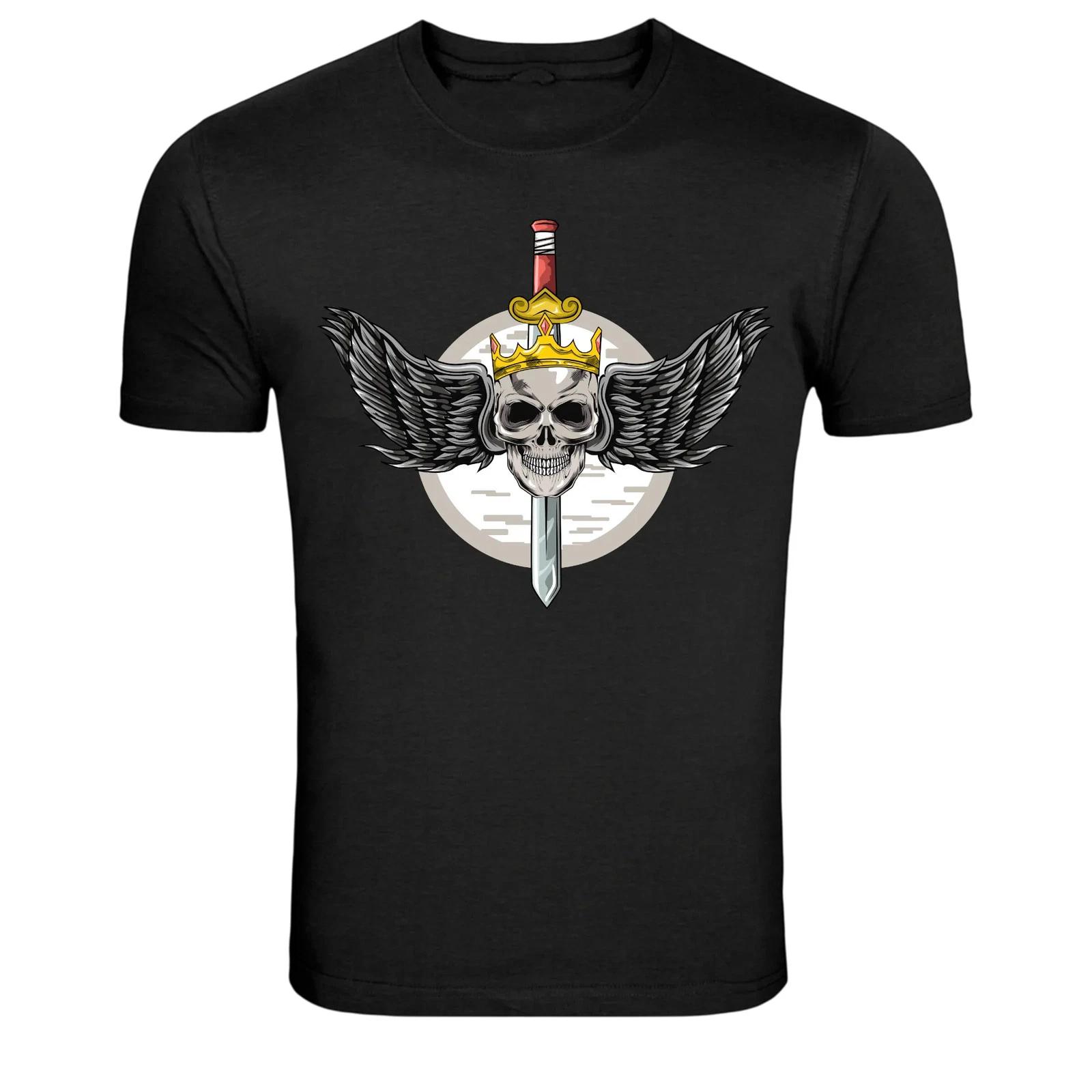 Winged Skull Crown Sword Dark Fantasy Graphic T-Shirt S