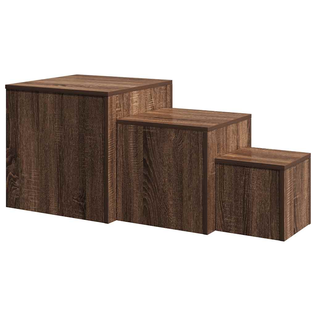 Side Tables Set of 3 Brown Oak Effect Particleboard