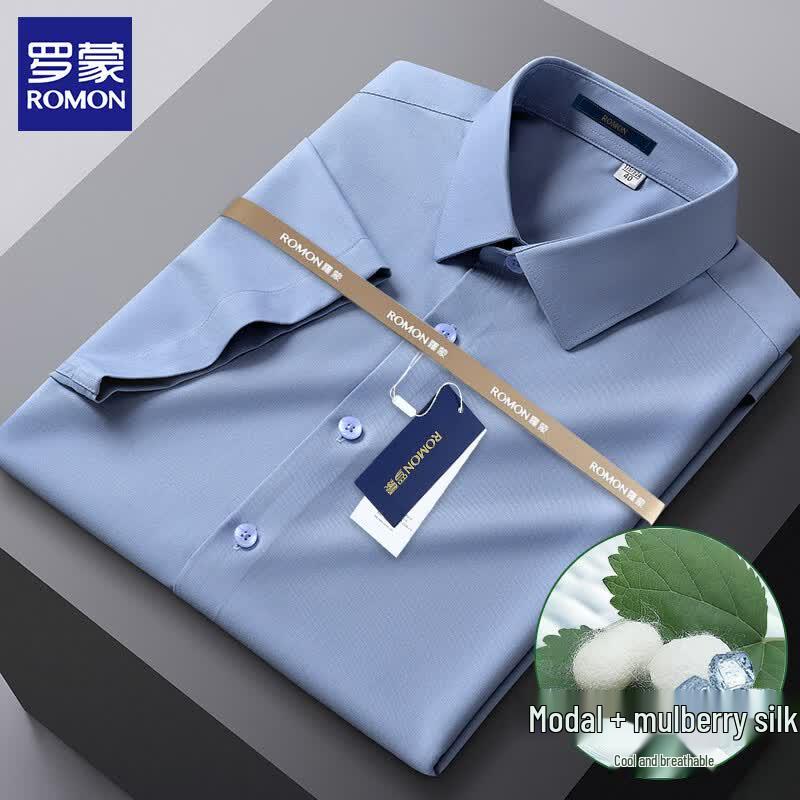 ROMON Men's Silk Blend Short Sleeve Business Shirt
