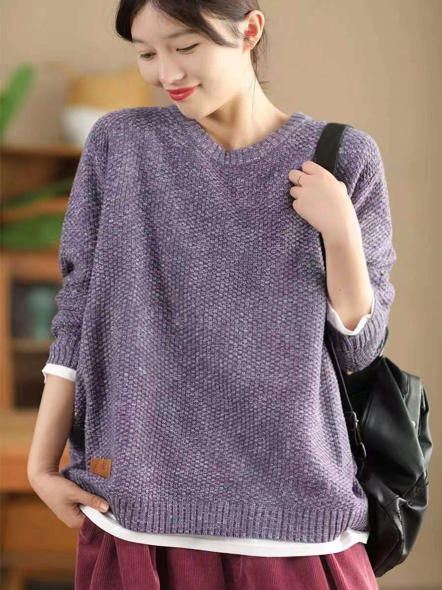 

Johnature Женский зимний модный свитер с круглым вырезом и резьбой в Корейском стиле с длинными рукавами в винтажном стиле в стиле ретро One Size фиолетовый