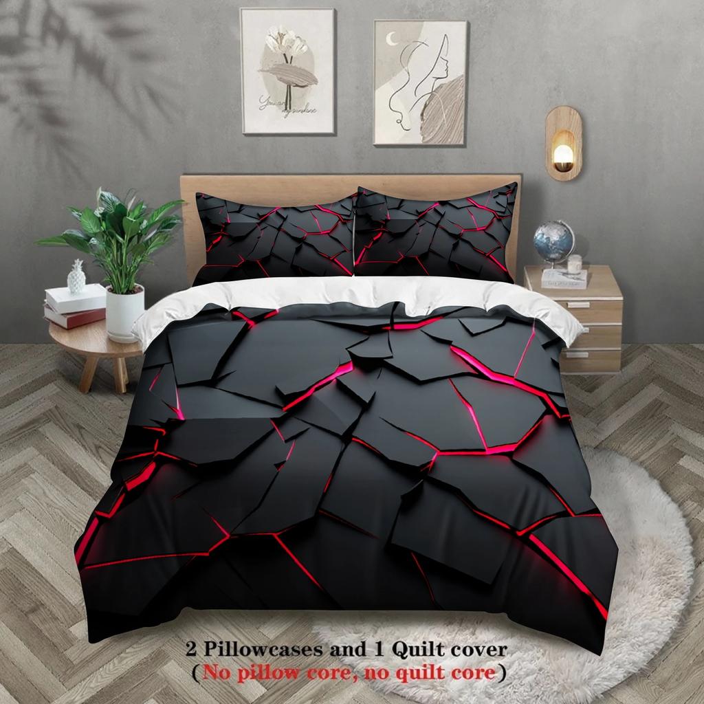 3Pcs Breathable Geometric Pattern Duvet Cover Set, All Season Machine Washable Bedding with Pillowcases Home Decor