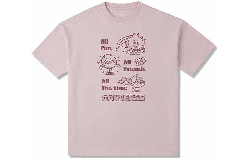 Converse T Shirts Women s Pink Crew Neck Moderate Straight Fit 10025885-A02 S