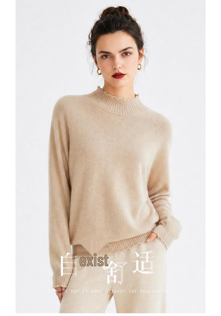 Women's 100% Cashmere Half-High Collar Sweater - Autumn/Winter Loose Knit Pullover