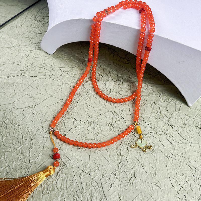 Fresh Ancient-Style Peace Buckle Necklace,New Tassel Beaded Long Crossbody Chain,Retro Jewelry For Women, Daily Accessory