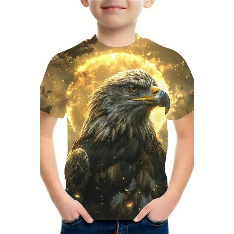 Kinder T-Shirts Sommer Rundhals 3D Adler Muster Bedrucktes Oberteil Modische und lässige Kurzarm T-Shirts für Kinder und Jungen