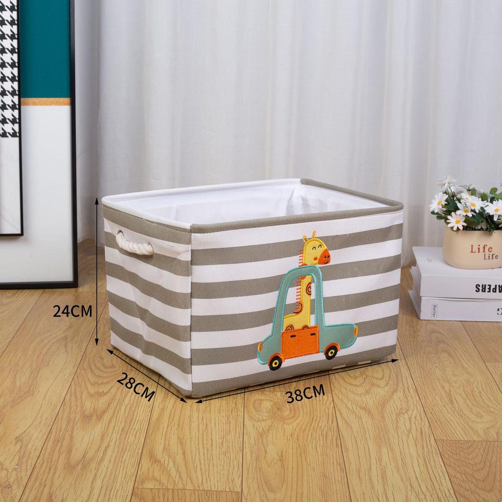 Cartoon Fabric Toy Storage Basket with Embroidery - Clothes Organizer & Laundry Hamper