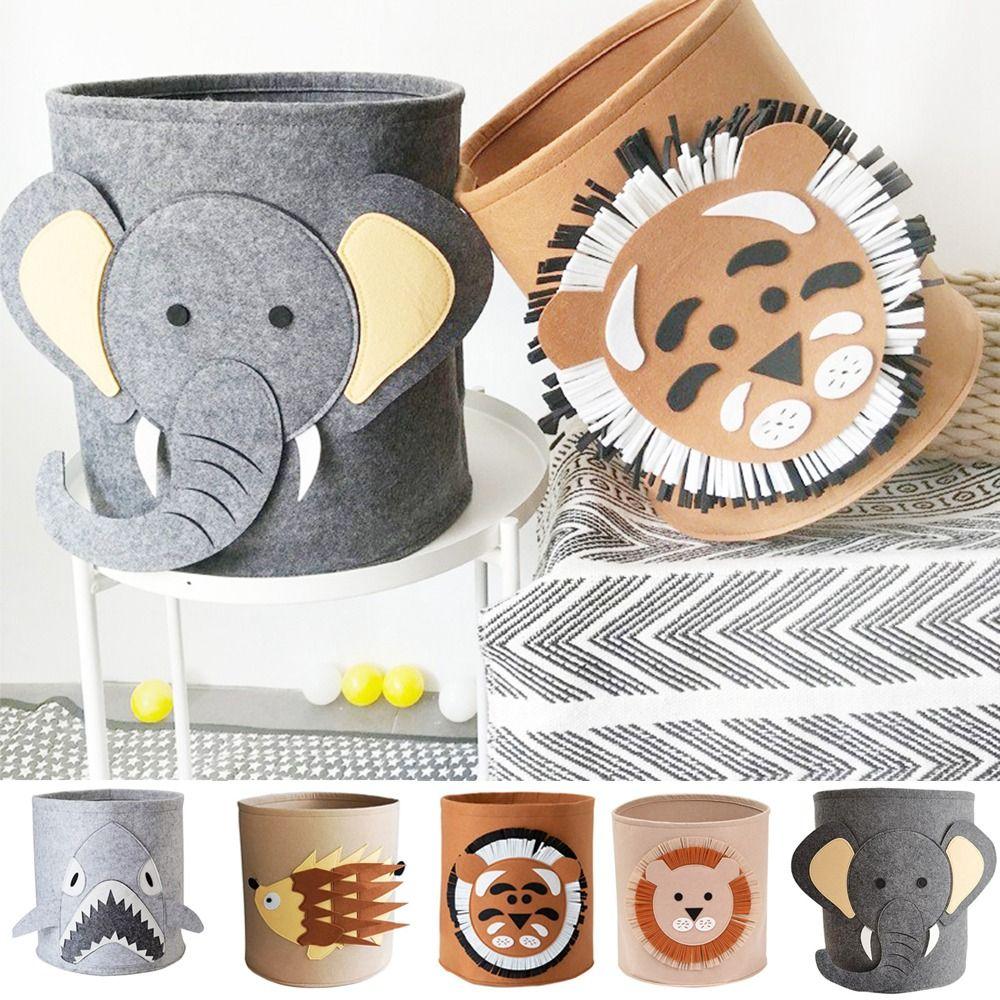 Felt Laundry Basket Elephant Pattern Laundry Hamper Kwaii Animal Storage Basket Cabinet